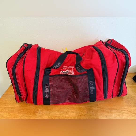 Vintage Marlboro Adventure Team Duffle Bag Red Large 29x13x12 Heavy Duty - Picture 1 of 8